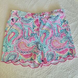 Crown & Ivy Girls Scallop Hem Paisley Cotton Shorts